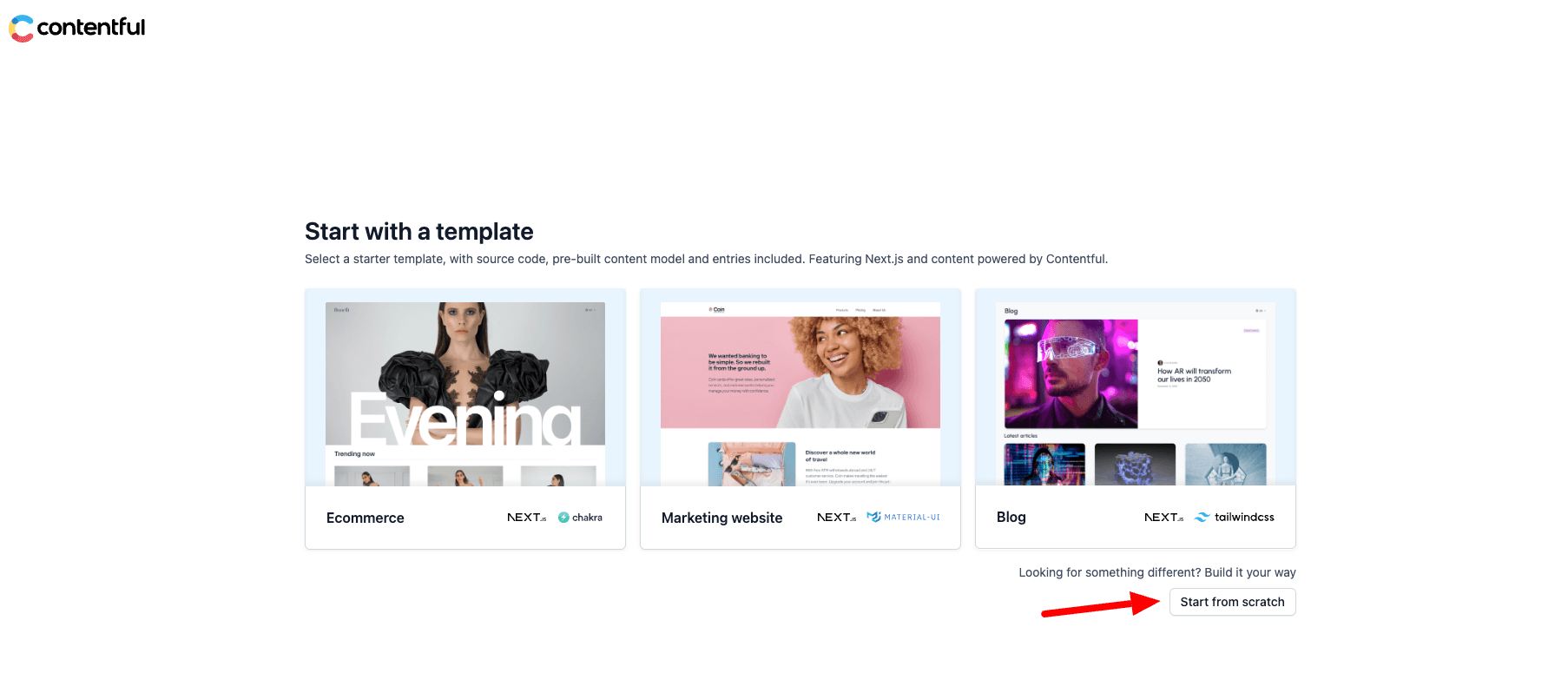 Contentful start screen