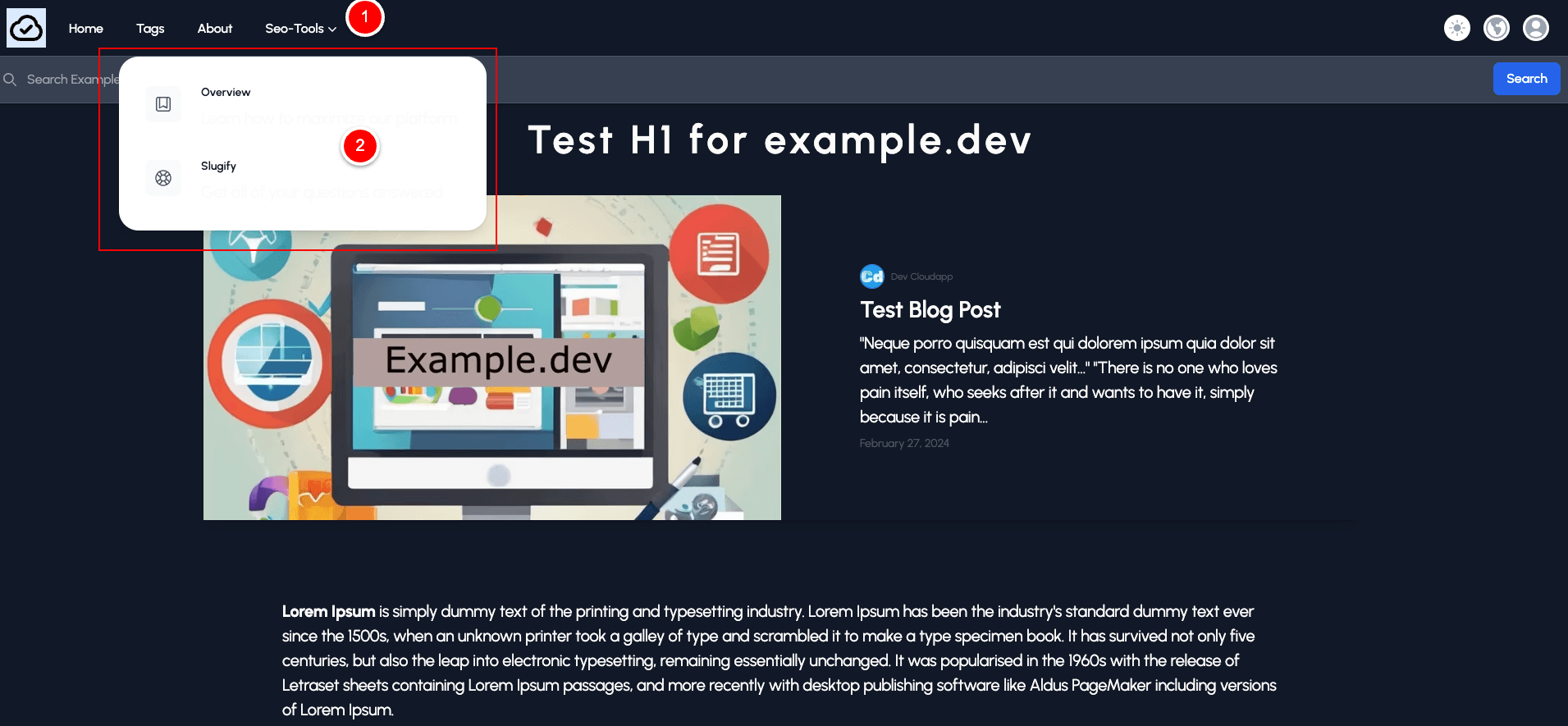 Flyoutmenu example page