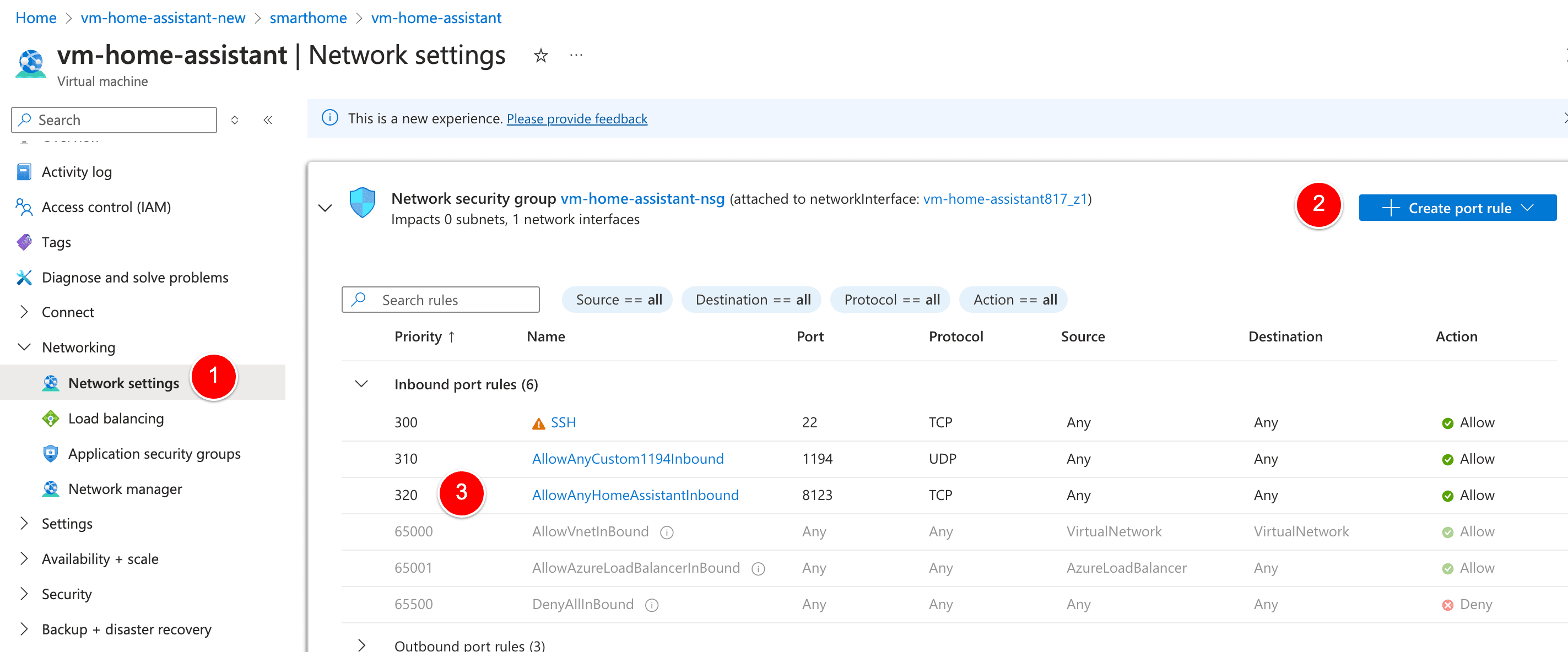 network settings azure vm