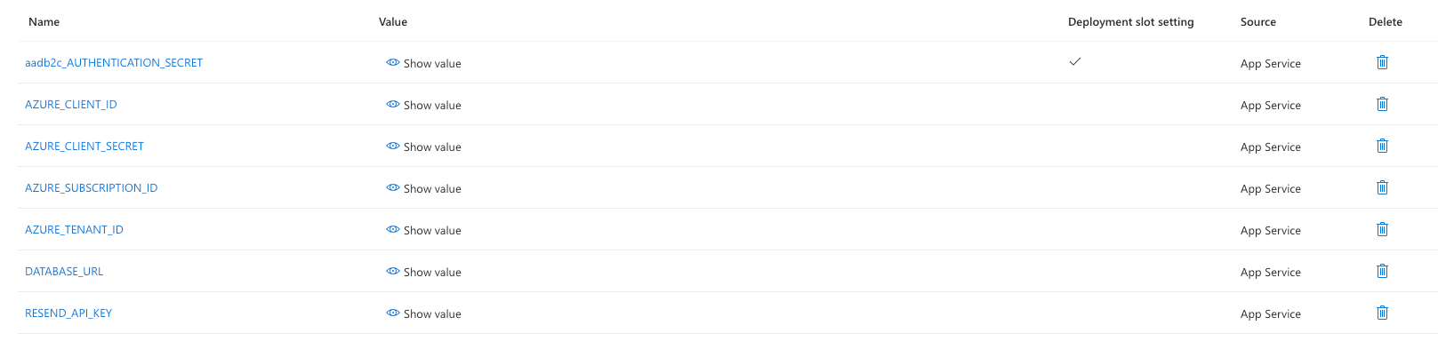 Env Variables App Service