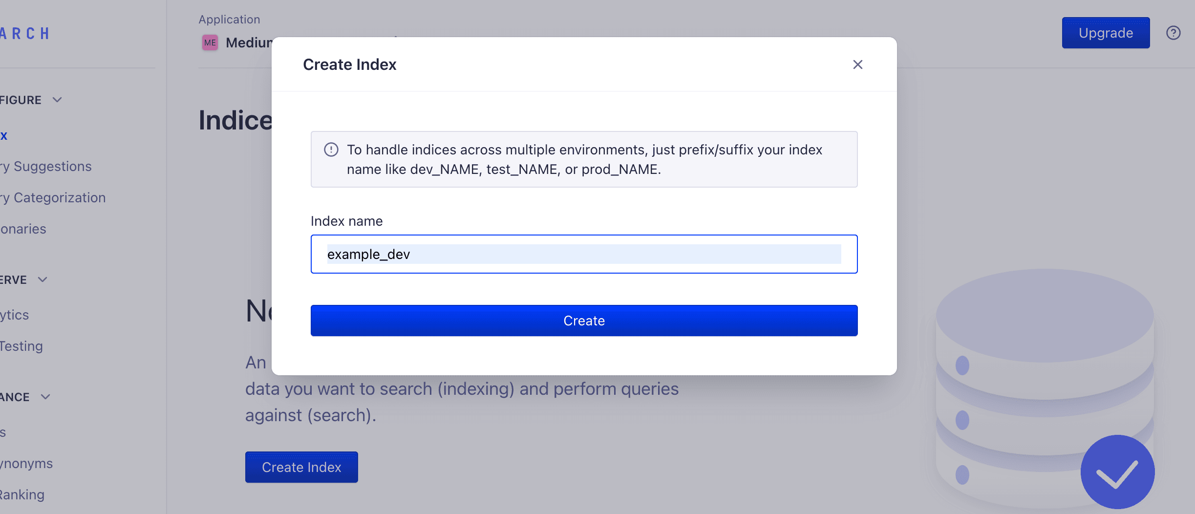 Algolia Index creation