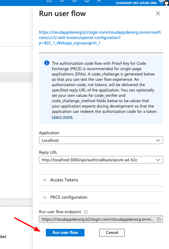 Run-user-flow-Microsoft-Azure 6