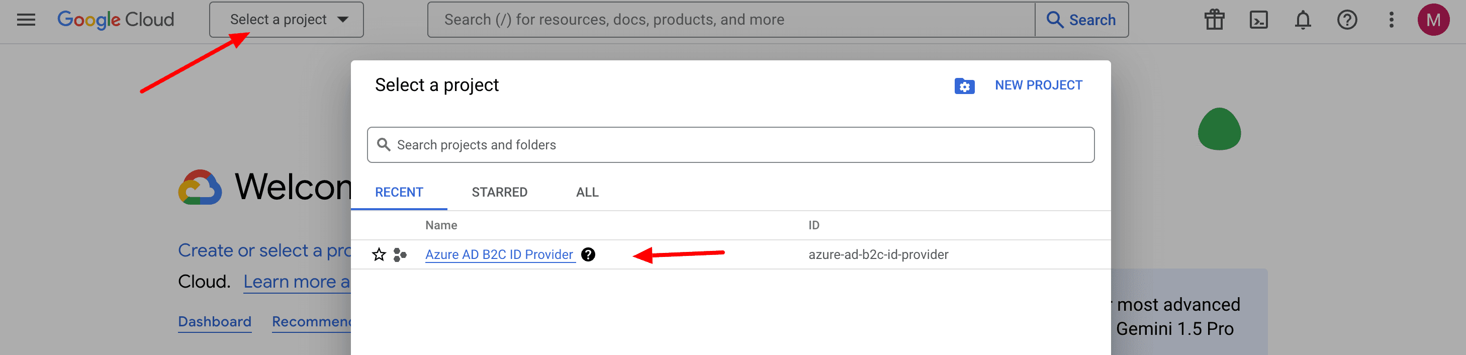 Google-Cloud-console-project-selection