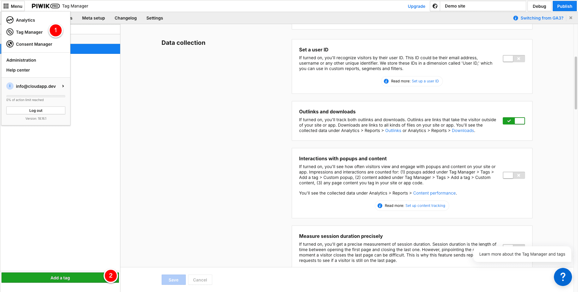 Piwik Tagmanager Administration Backend