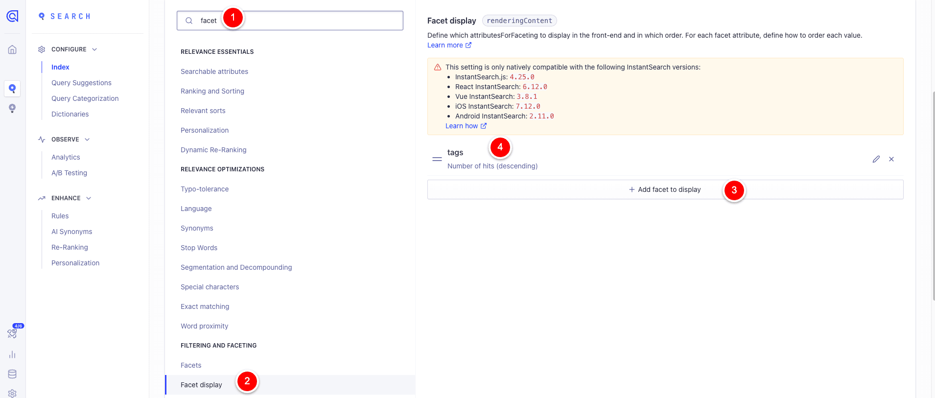 Algolia Tag Facet Config