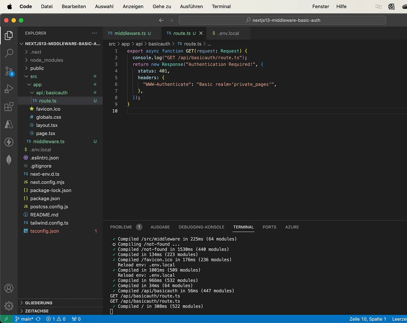 Nextjs 14 Middleware Basic Auth - vscode basic auth